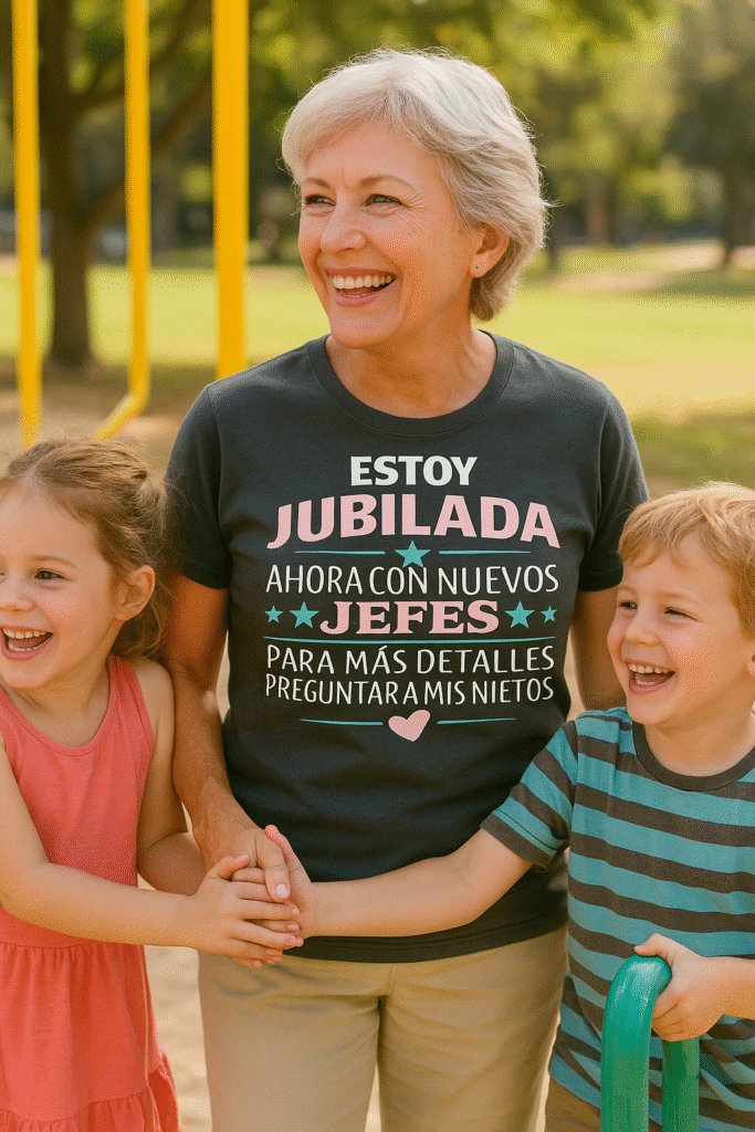 camiseta divertida jubilada con nietos y frase graciosa