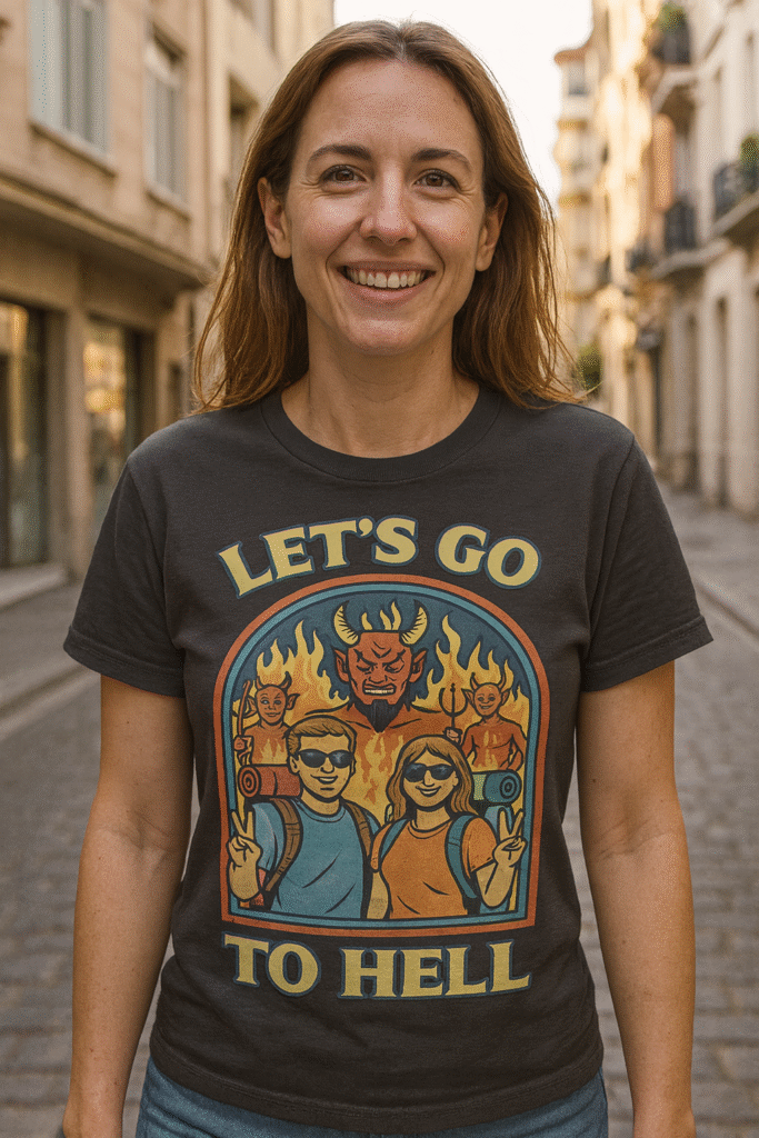 camisetas divertidas retro: let’s go to hell