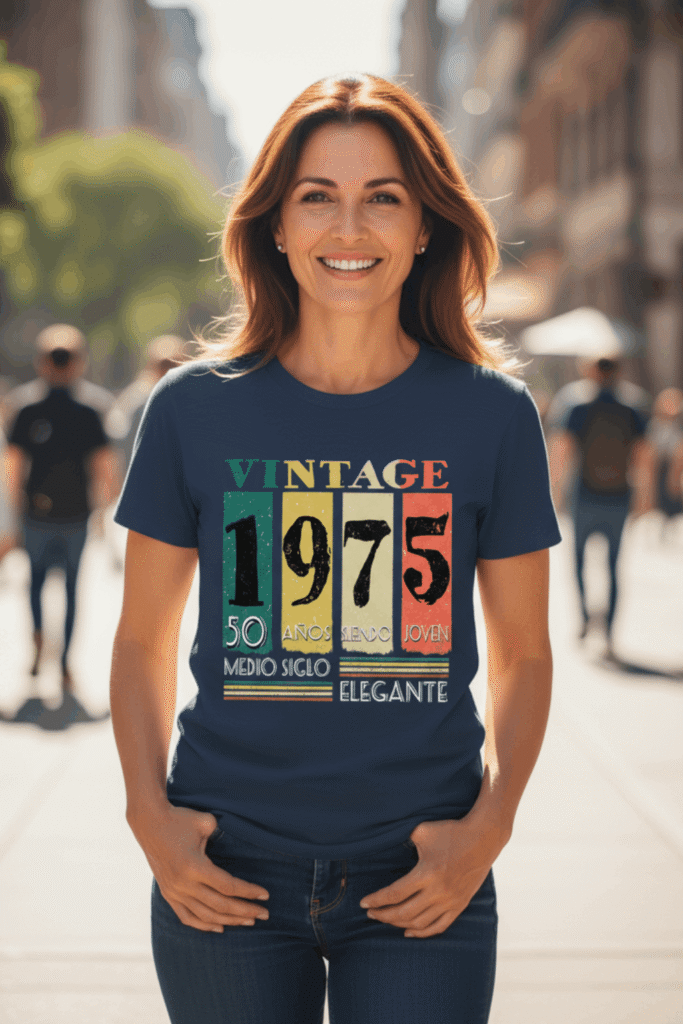 camiseta de cumpleaños retro vintage 1975 50 años elegante mujer