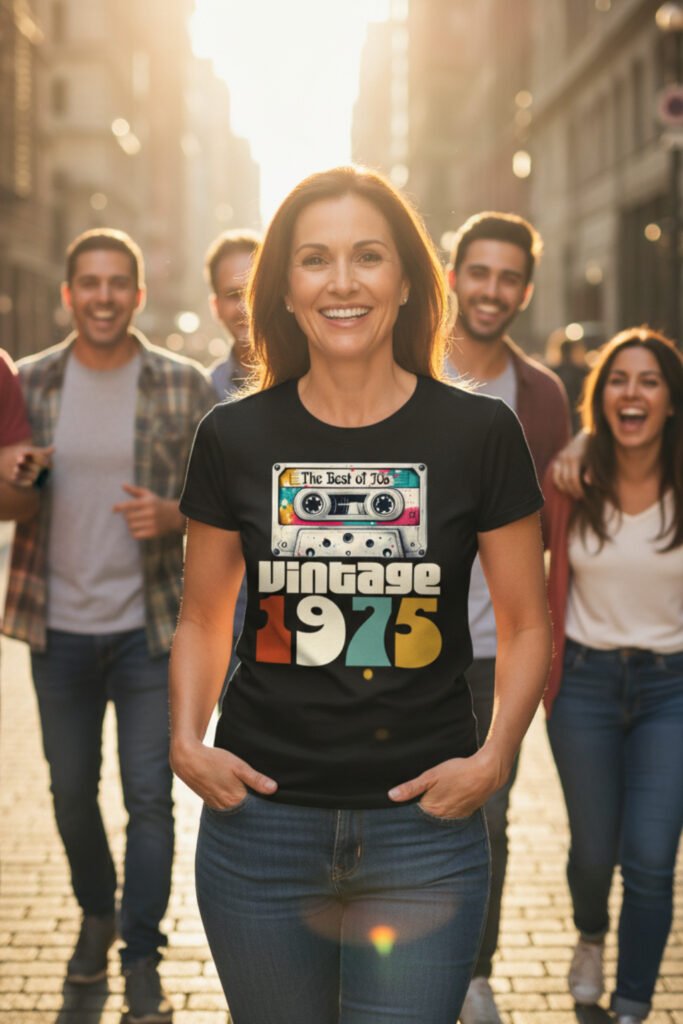 camiseta de cumpleaños 50 años vintage 1975 diseño retro cassette musical mujer