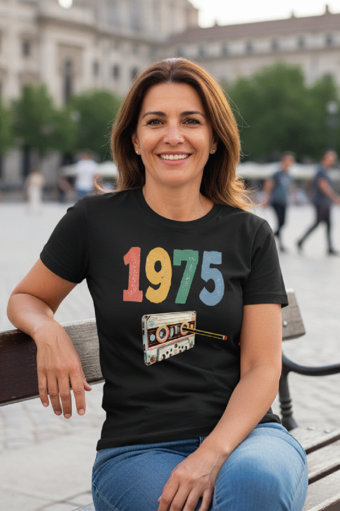 camiseta de cumpleaños 50 años 1975 cassette para mujer
