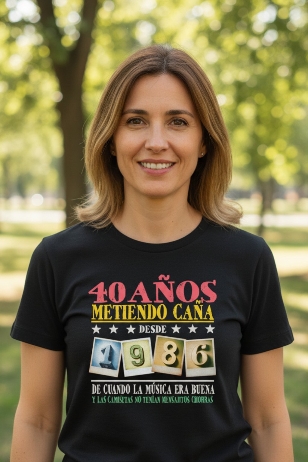 camiseta retro 40 años metiendo caña desde 1986 para mujer