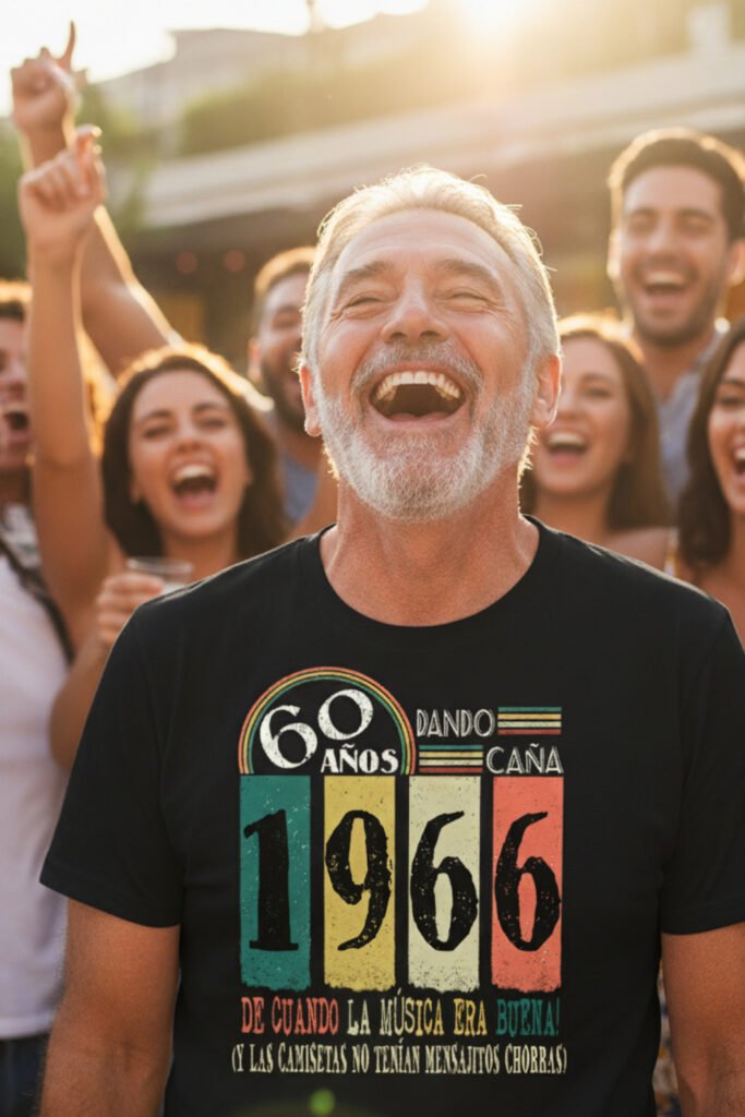 camiseta vintage 60 años 1966 dando caña celebración hombre