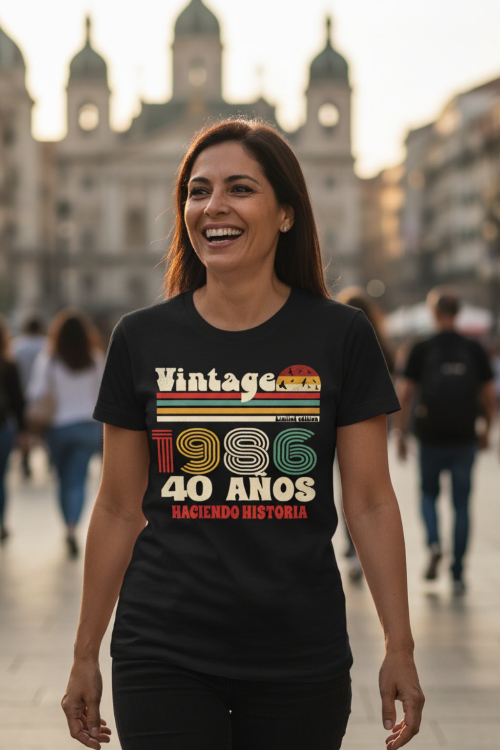 camiseta vintage 40 años 1986 con cassette para mujer