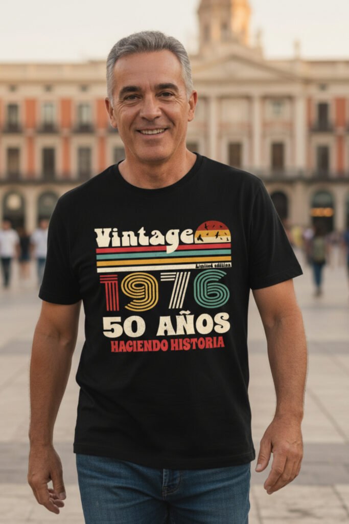 camiseta divertida retro 50 años vintage 1976 haciendo historia hombre