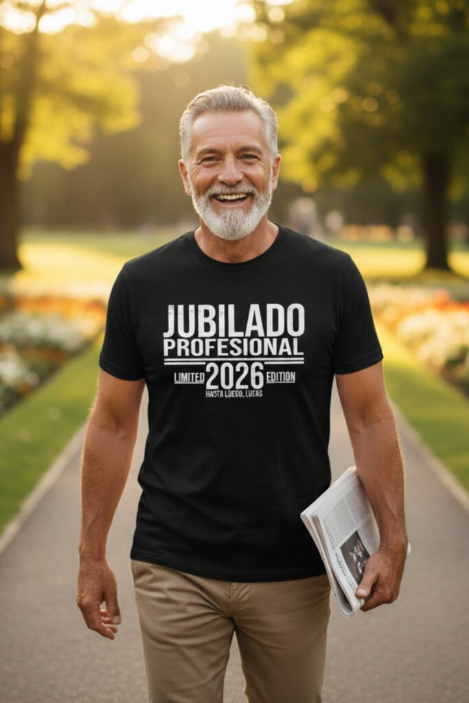 Hombre mayor sonriente en un parque con diseño de jubilado profesional 2026 edición limitada
