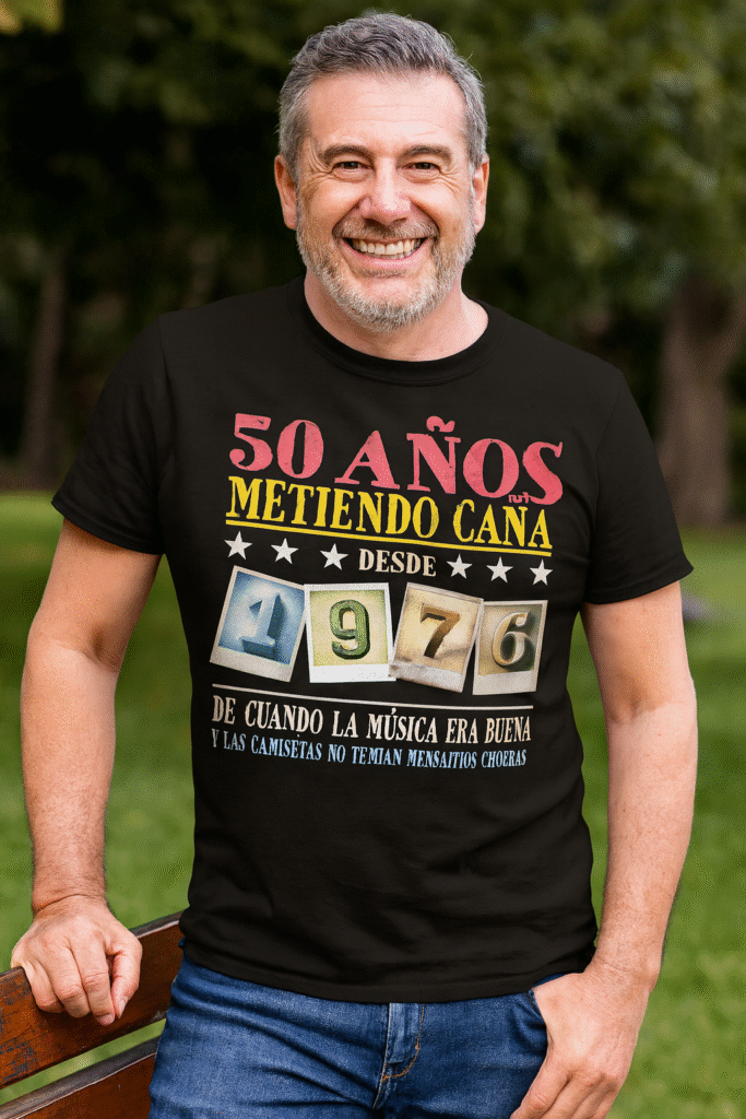 camiseta retro 50 años metiendo caña desde 1976 retro hombre