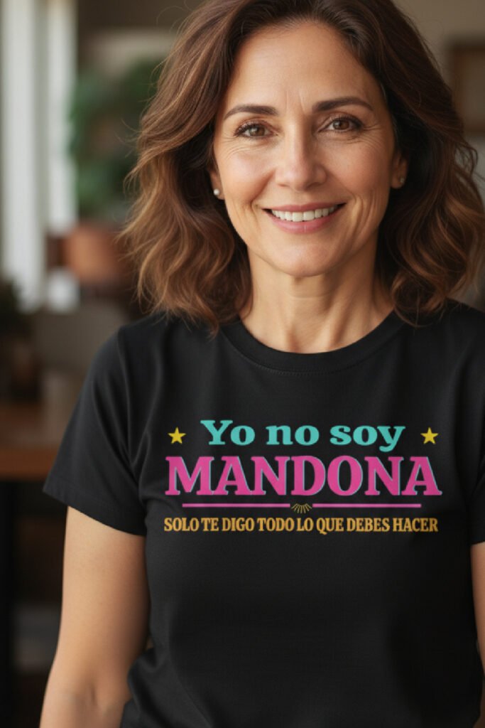 Mujer de 40 años sonriendo con camiseta divertida “Yo no soy mandona”, regalo gracioso para madres